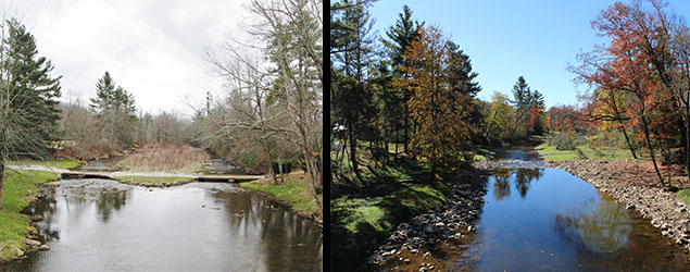 Various shots of Linville River before and after restoration efforts